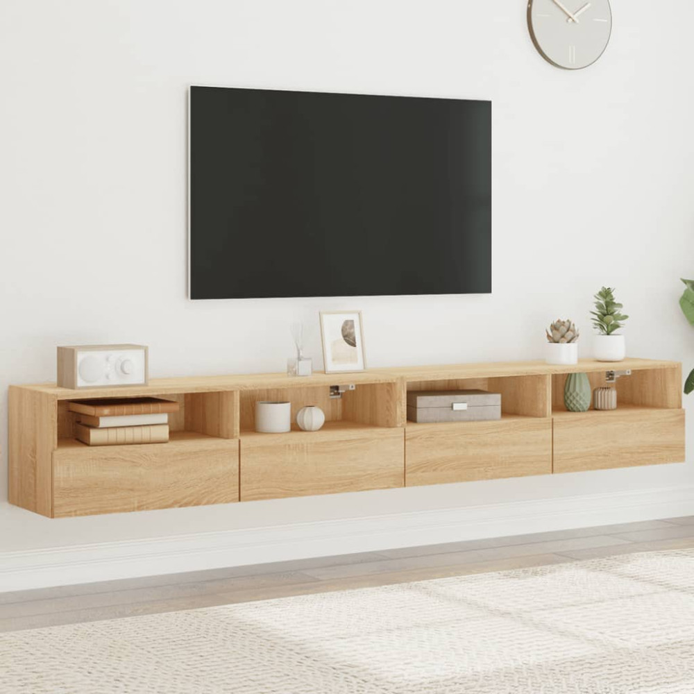 Produktbild för Väggmonterad tv-bänk 2 st sonoma-ek 100x30x30cm konstruerat trä