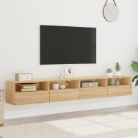 Produktbild för Väggmonterad tv-bänk 2 st sonoma-ek 100x30x30cm konstruerat trä