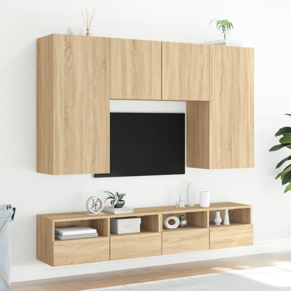 Produktbild för Väggmonterad tv-bänk 2 st sonoma-ek 100x30x30cm konstruerat trä
