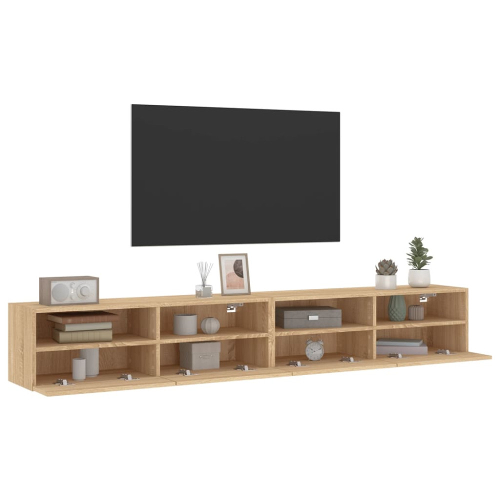 Produktbild för Väggmonterad tv-bänk 2 st sonoma-ek 100x30x30cm konstruerat trä