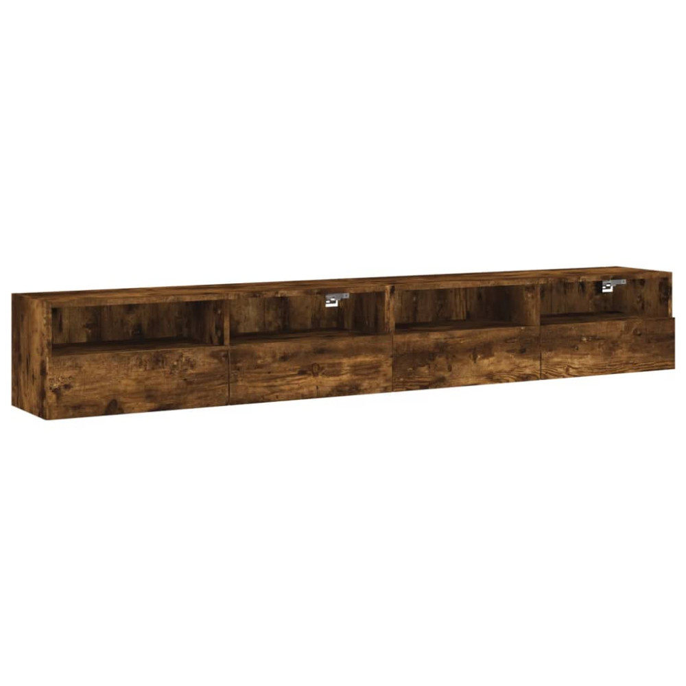 Produktbild för Väggmonterad tv-bänk 2 st rökfärgad ek 100x30x30 cm