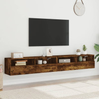 Produktbild för Väggmonterad tv-bänk 2 st rökfärgad ek 100x30x30 cm