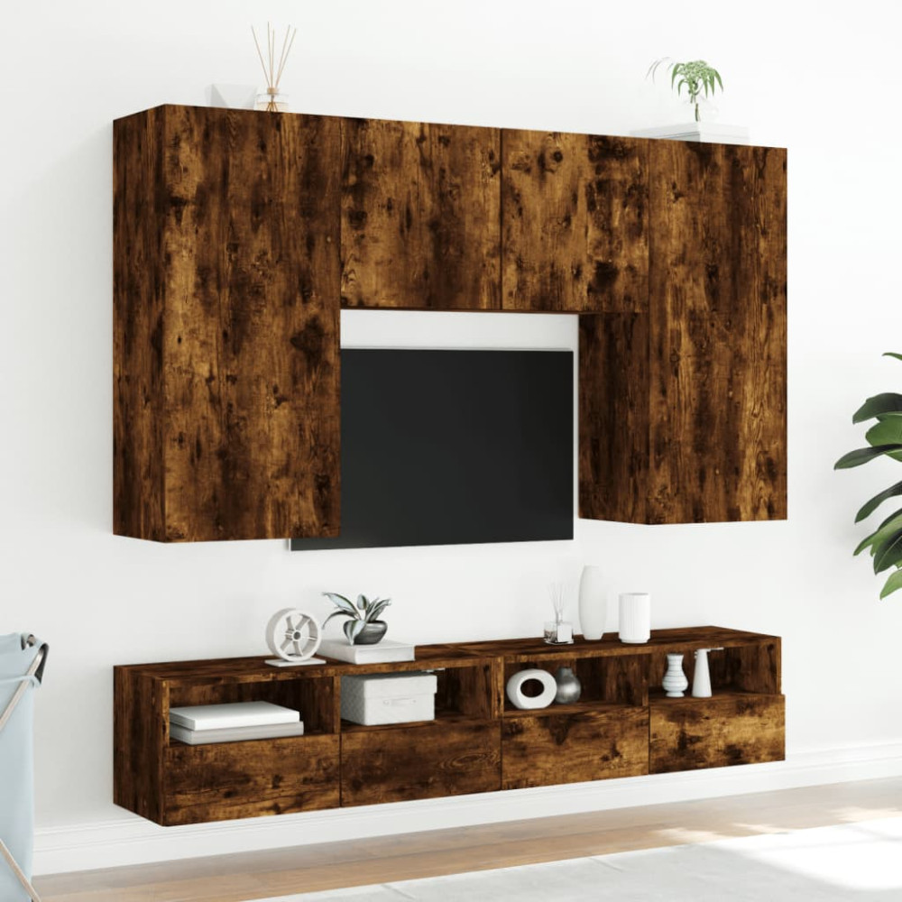 Produktbild för Väggmonterad tv-bänk 2 st rökfärgad ek 100x30x30 cm