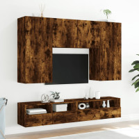 Produktbild för Väggmonterad tv-bänk 2 st rökfärgad ek 100x30x30 cm