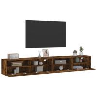 Produktbild för Väggmonterad tv-bänk 2 st rökfärgad ek 100x30x30 cm