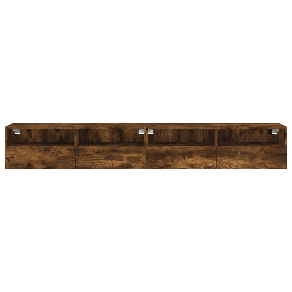 Produktbild för Väggmonterad tv-bänk 2 st rökfärgad ek 100x30x30 cm