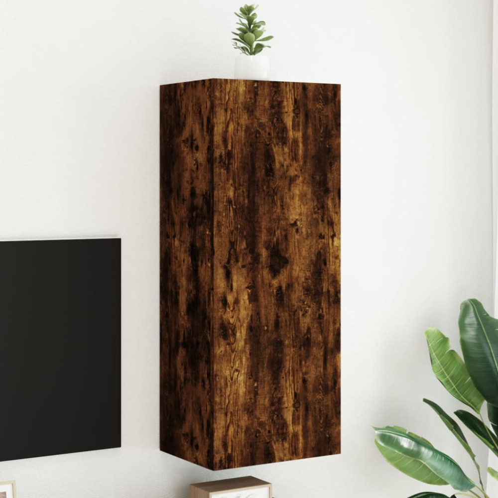 Produktbild för Väggmonterad tv-bänk rökfärgad ek 40,5x30x102cm konstruerat trä