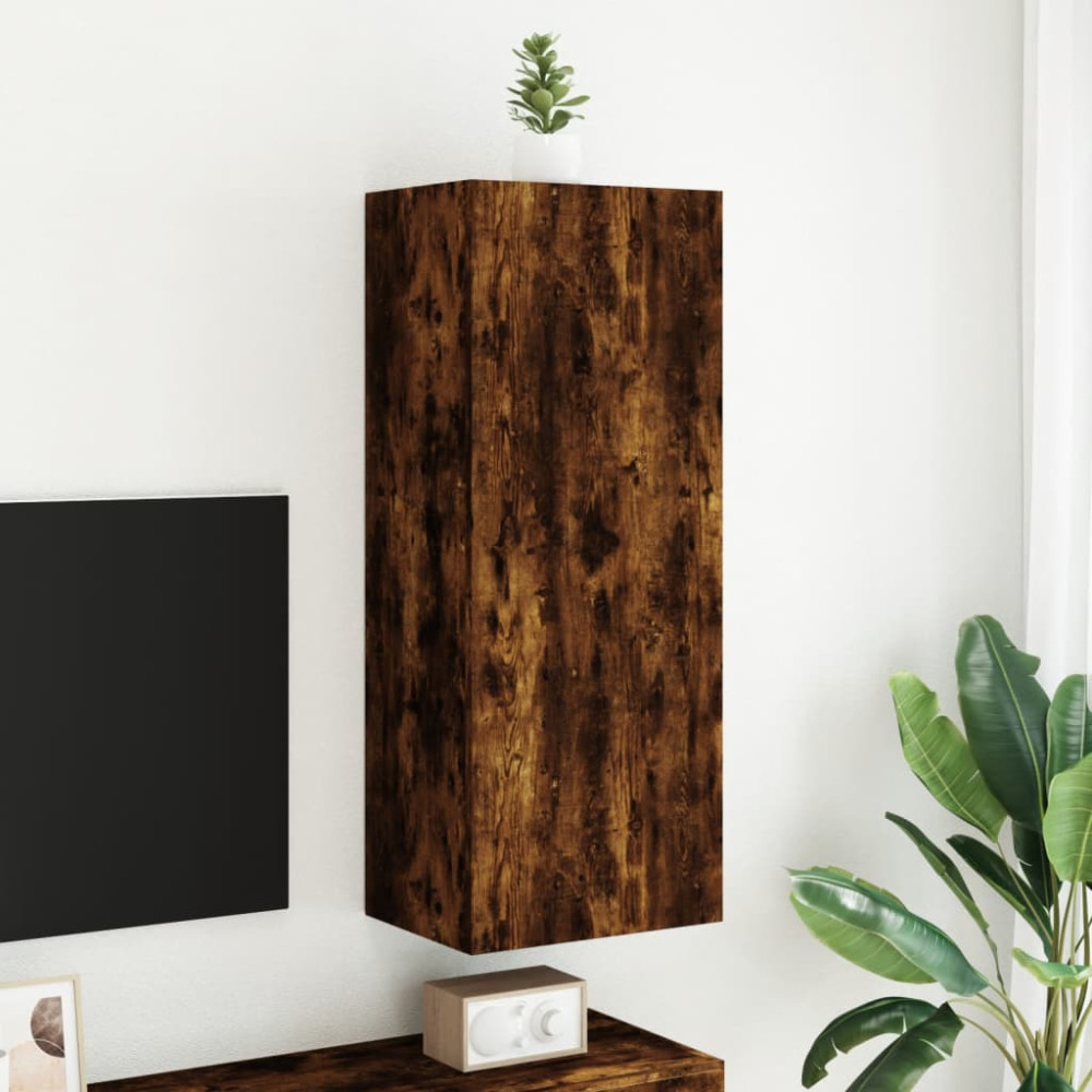 Produktbild för Väggmonterad tv-bänk rökfärgad ek 40,5x30x102cm konstruerat trä