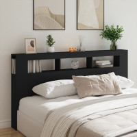Produktbild för Sänggavel LED svart 200x18,5x103,5 cm konstruerat trä