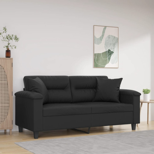 vidaXL 2-sits soffa med prydnadskuddar svart 140 cm konstläder