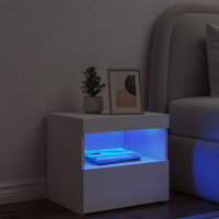 Produktbild för Sängbord med LED vit 50x40x45 cm