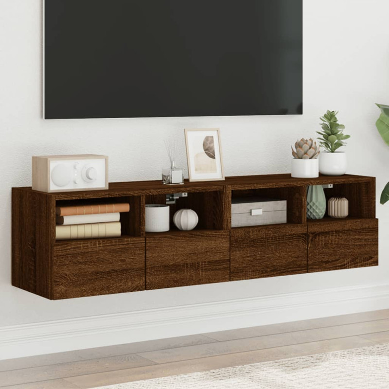 Produktbild för Väggmonterad tv-bänk 2 st brun ek 60x30x30 cm konstruerat trä