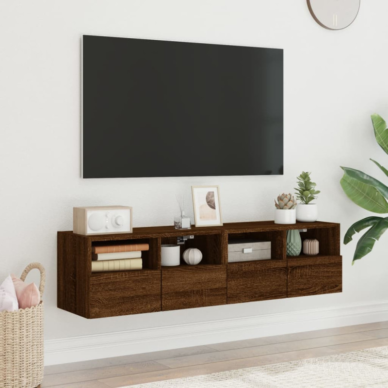 Produktbild för Väggmonterad tv-bänk 2 st brun ek 60x30x30 cm konstruerat trä