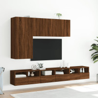 Miniatyr av produktbild för Väggmonterad tv-bänk 2 st brun ek 60x30x30 cm konstruerat trä