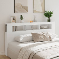 Produktbild för Sänggavel LED vit 200x18,5x103,5 cm konstruerat trä