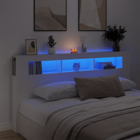 Produktbild för Sänggavel LED vit 200x18,5x103,5 cm konstruerat trä