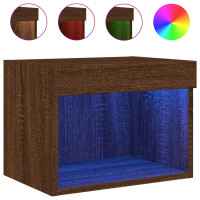 Produktbild för Väggmonterade sängbord med LED-lampor 2 st brun ek
