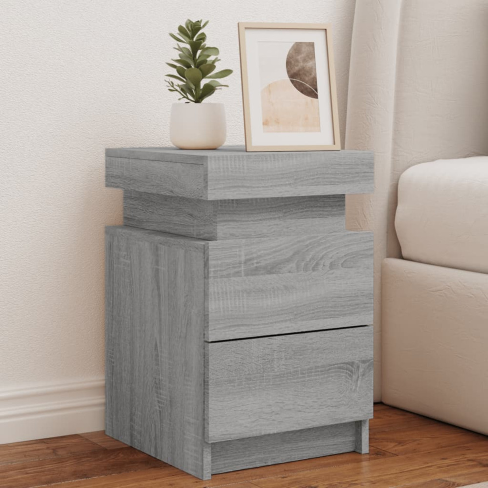 Produktbild för Sängbord med LED-lampor grå sonoma 35x39x55 cm