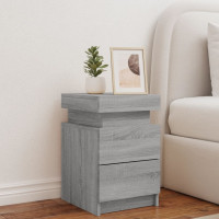 Produktbild för Sängbord med LED-lampor grå sonoma 35x39x55 cm