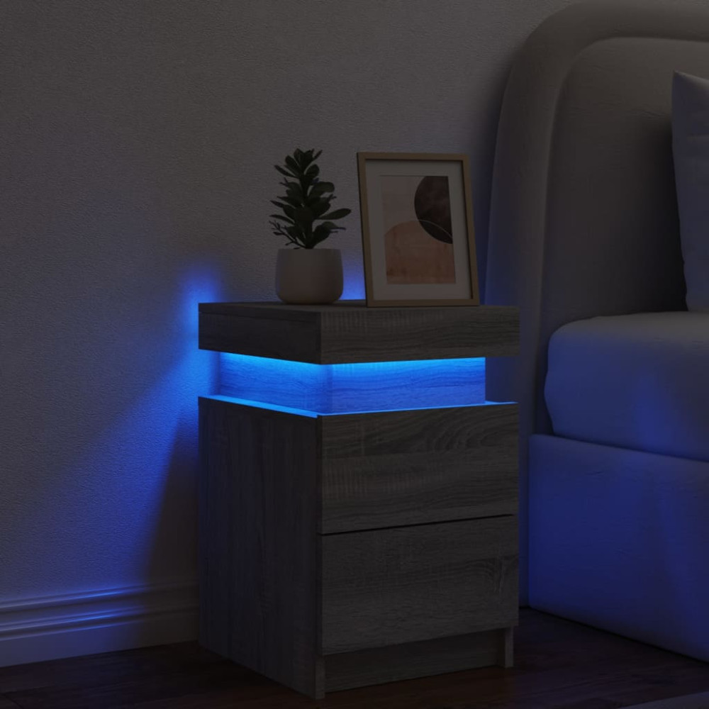Produktbild för Sängbord med LED-lampor grå sonoma 35x39x55 cm