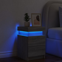 Produktbild för Sängbord med LED-lampor grå sonoma 35x39x55 cm