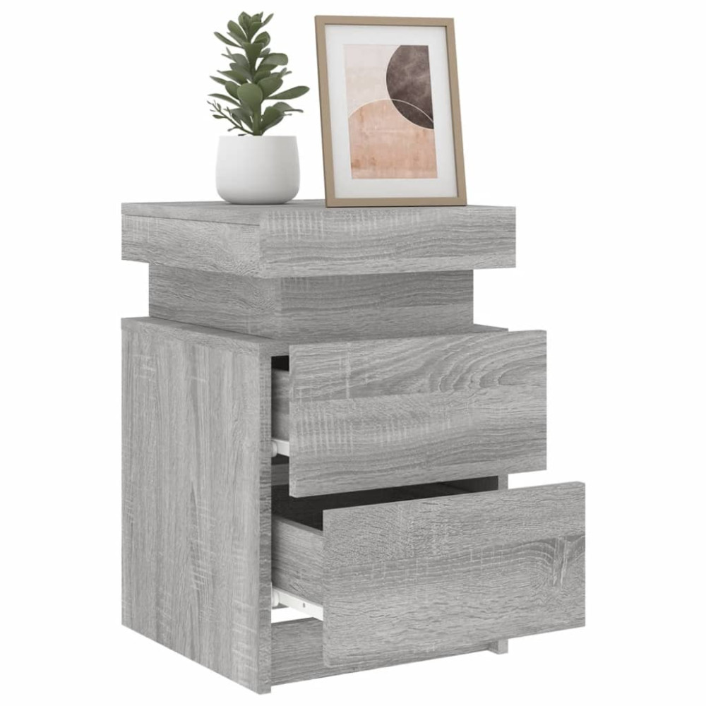 Produktbild för Sängbord med LED-lampor grå sonoma 35x39x55 cm