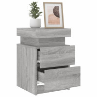 Produktbild för Sängbord med LED-lampor grå sonoma 35x39x55 cm