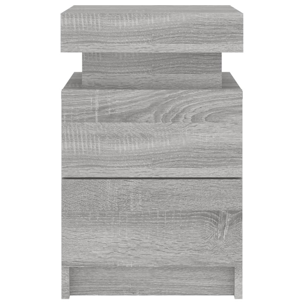 Produktbild för Sängbord med LED-lampor grå sonoma 35x39x55 cm
