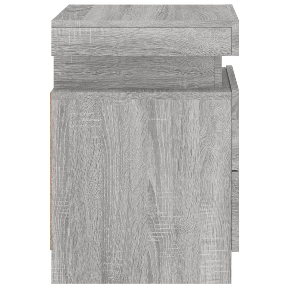 Produktbild för Sängbord med LED-lampor grå sonoma 35x39x55 cm