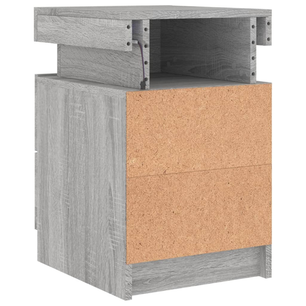 Produktbild för Sängbord med LED-lampor grå sonoma 35x39x55 cm