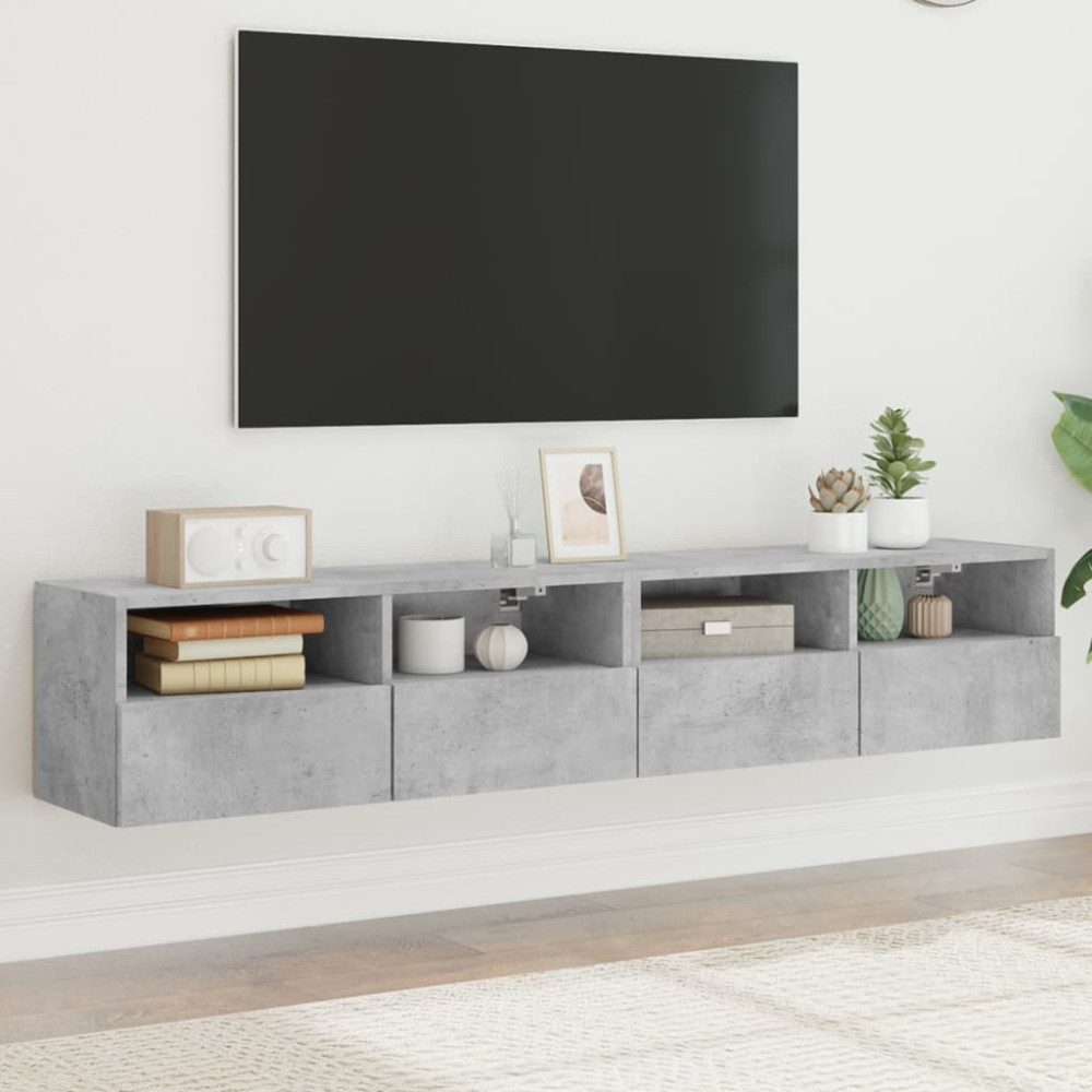 Produktbild för Väggmonterad tv-bänk 2 st betonggrå 80x30x30 cm konstruerat trä