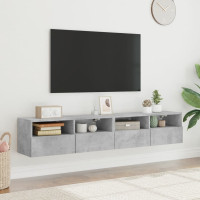 Produktbild för Väggmonterad tv-bänk 2 st betonggrå 80x30x30 cm konstruerat trä