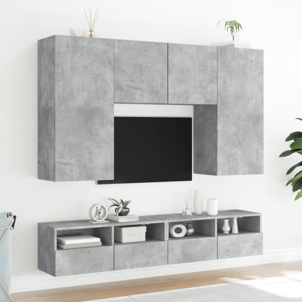 Produktbild för Väggmonterad tv-bänk 2 st betonggrå 80x30x30 cm konstruerat trä