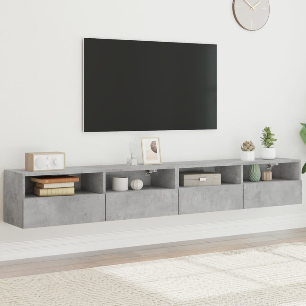 Produktbild för Väggmonterad tv-bänk 2 st betonggrå 100x30x30cm konstruerat trä