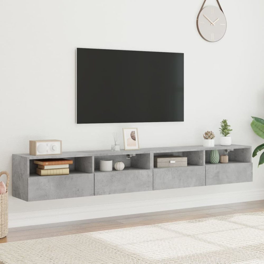 Produktbild för Väggmonterad tv-bänk 2 st betonggrå 100x30x30cm konstruerat trä