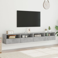 Produktbild för Väggmonterad tv-bänk 2 st betonggrå 100x30x30cm konstruerat trä