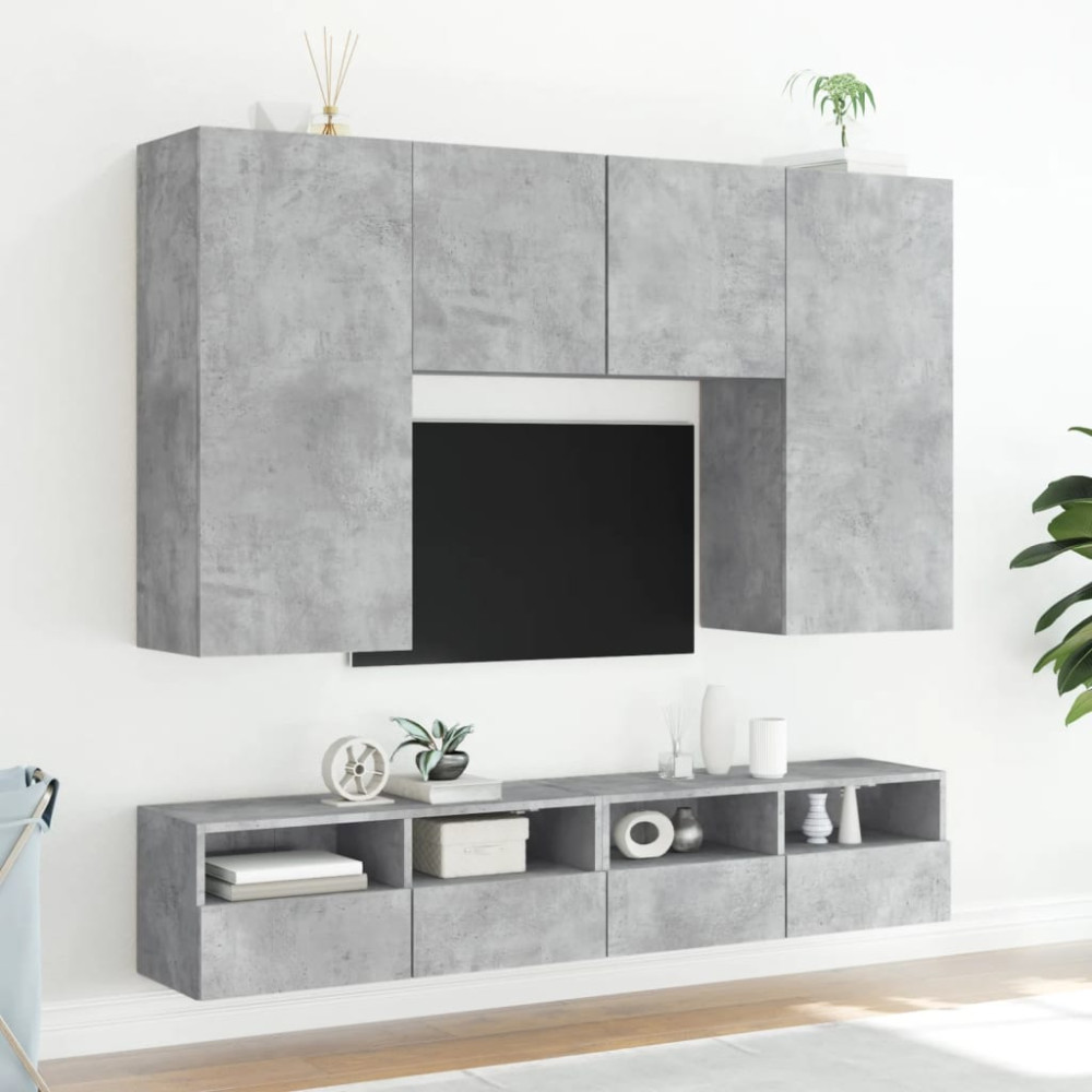 Produktbild för Väggmonterad tv-bänk 2 st betonggrå 100x30x30cm konstruerat trä