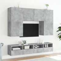 Produktbild för Väggmonterad tv-bänk 2 st betonggrå 100x30x30cm konstruerat trä