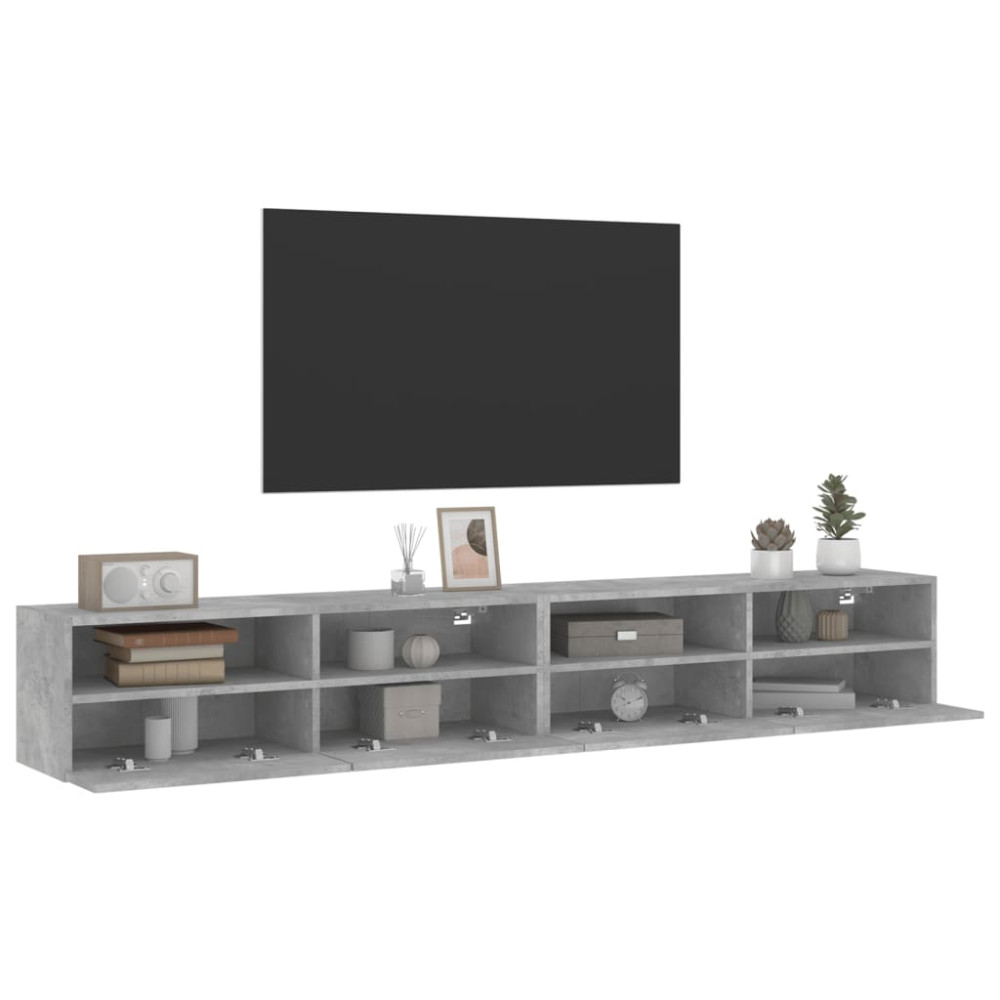 Produktbild för Väggmonterad tv-bänk 2 st betonggrå 100x30x30cm konstruerat trä