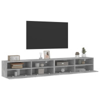 Produktbild för Väggmonterad tv-bänk 2 st betonggrå 100x30x30cm konstruerat trä