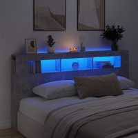 Produktbild för Sänggavel LED betonggrå 200x18,5x103,5 cm konstruerat trä