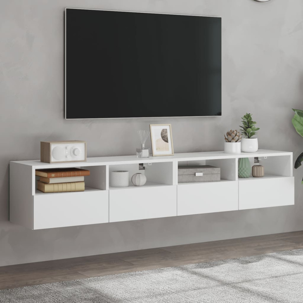 Produktbild för Väggmonterad tv-bänk 2 st vit 80x30x30 cm konstruerat trä
