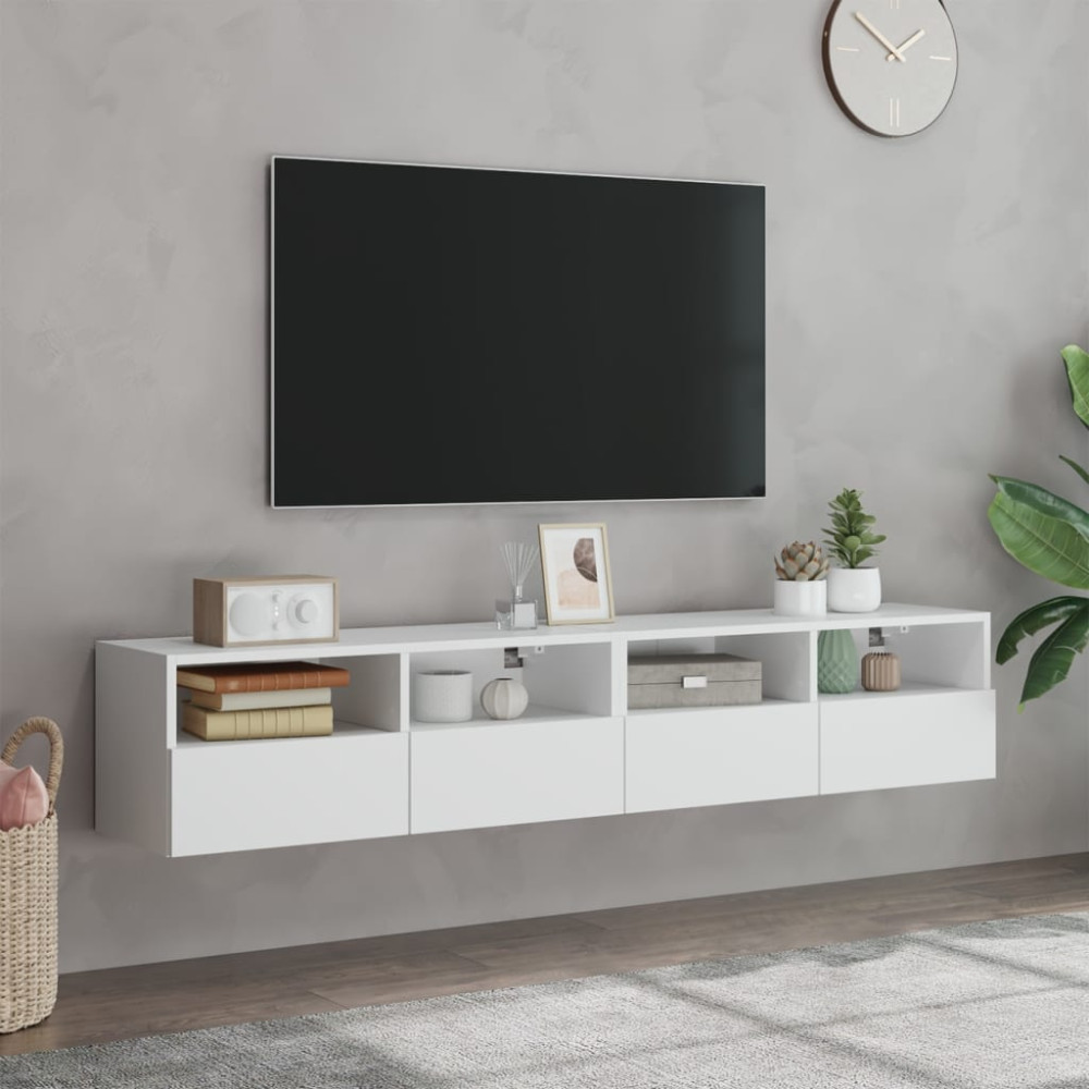Produktbild för Väggmonterad tv-bänk 2 st vit 80x30x30 cm konstruerat trä