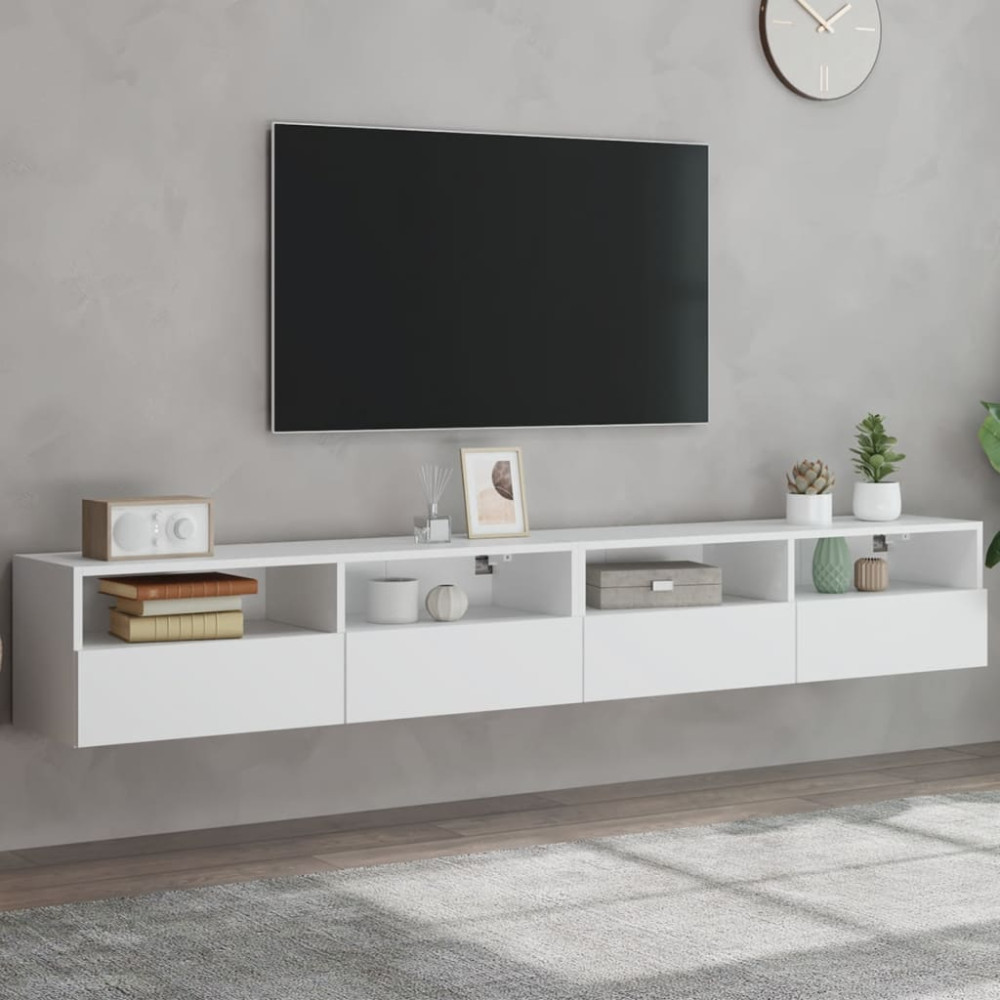 Produktbild för Väggmonterad tv-bänk 2 st vit 100x30x30 cm konstruerat trä