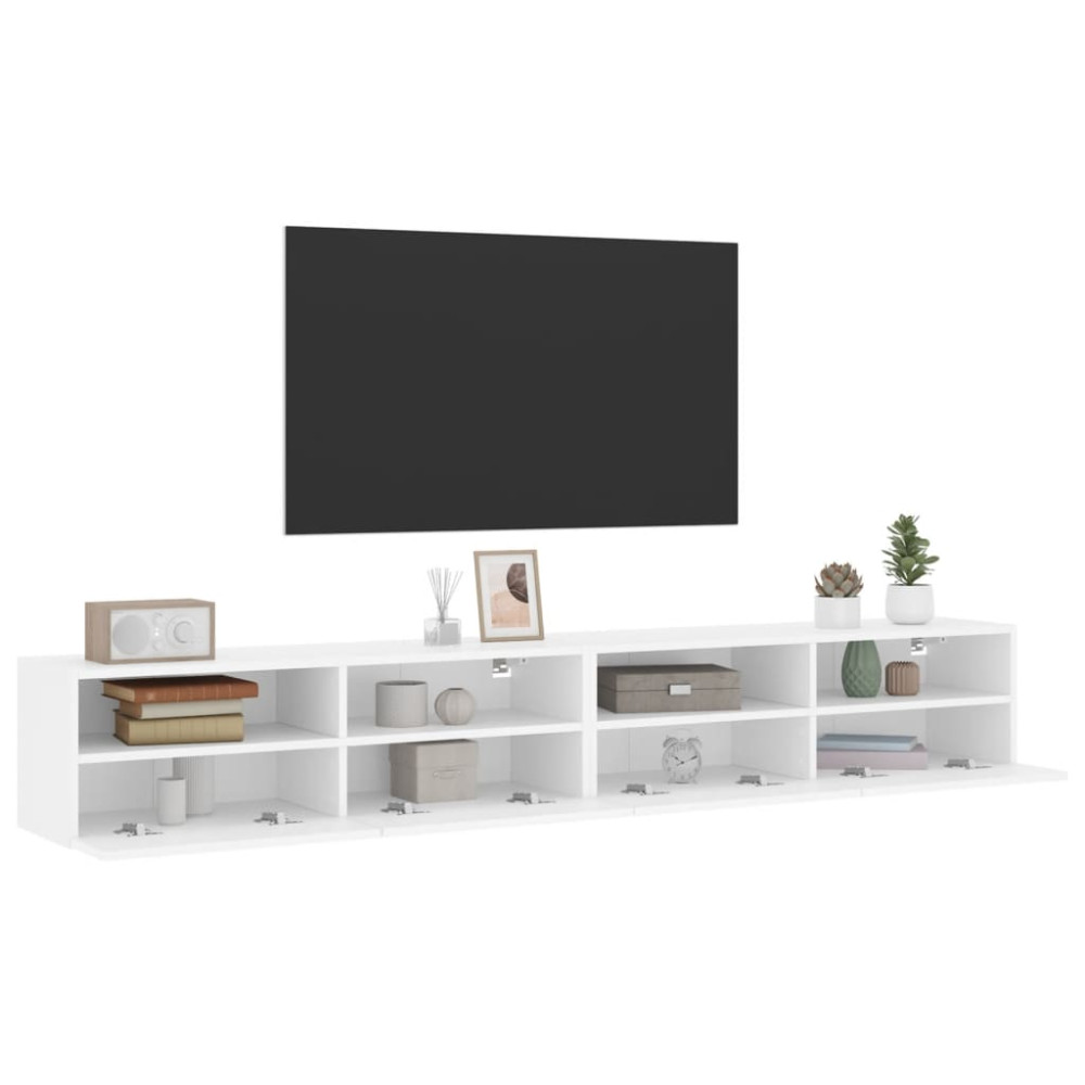 Produktbild för Väggmonterad tv-bänk 2 st vit 100x30x30 cm konstruerat trä