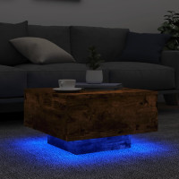 Produktbild för Soffbord med LED rökfärgad ek 55x55x31 cm