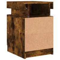 Produktbild för Sängbord med LED-lampor 2 st rökfärgad ek 35x39x55 cm