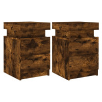 Produktbild för Sängbord med LED-lampor 2 st rökfärgad ek 35x39x55 cm