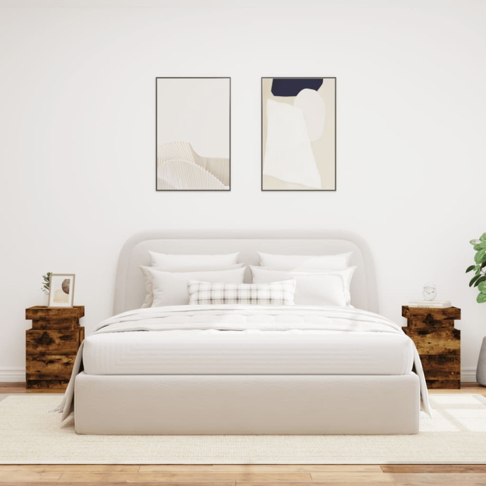 Produktbild för Sängbord med LED-lampor 2 st rökfärgad ek 35x39x55 cm