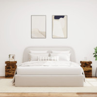 Produktbild för Sängbord med LED-lampor 2 st rökfärgad ek 35x39x55 cm